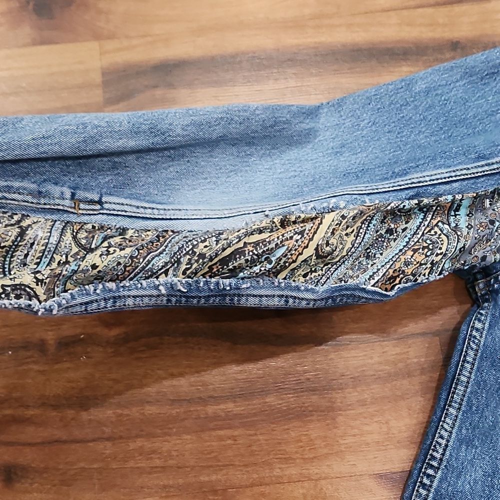 Vintage Upcycled Fringe Boho Western Denim Jacket - Picture 7 of 8